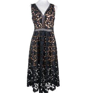 Just Me, Black Lace Midi Dress, LRG, Nude Mini Length Lining Sleeveless Cocktail